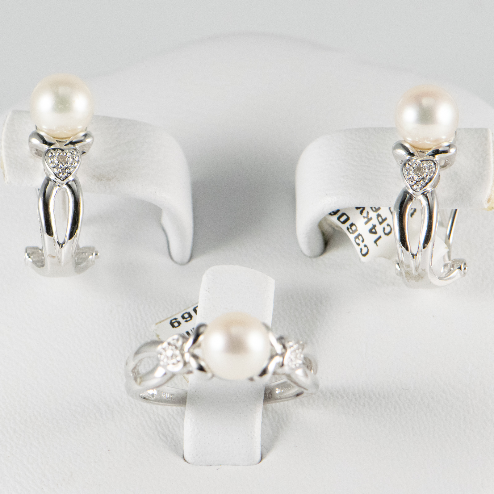 14 K White Cultured Pearl Dias Set Earr Ring 1