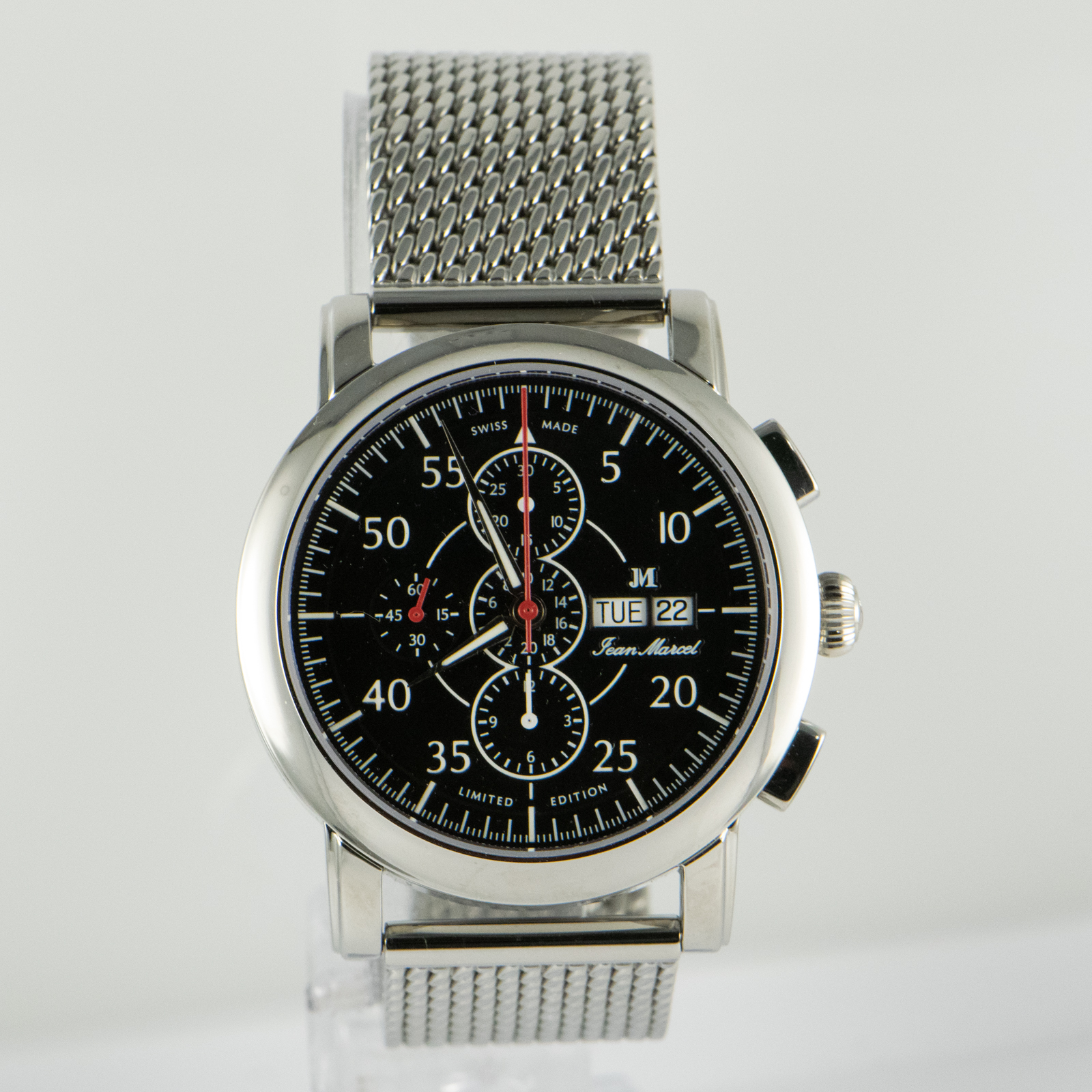 J M Chronograph S S 160 250 Black Dial Day Date SS Band 2