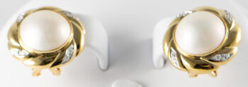 14 K Mabe Pearl Earrings with Omega Backs and diamonds 9