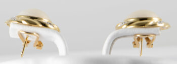 14 K Mabe Pearl Earrings with Omega Backs and diamonds 5