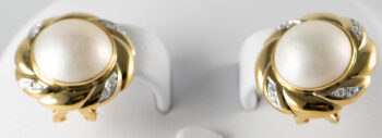 14 K Mabe Pearl Earrings with Omega Backs and diamonds 11