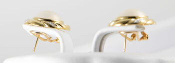 14 K Mabe Pearl Earrings with Omega Backs and diamonds 6