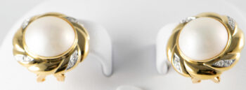 14 K Mabe Pearl Earrings with Omega Backs and diamonds 10