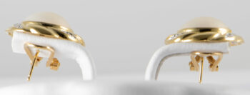 14 K Mabe Pearl Earrings with Omega Backs and diamonds 4