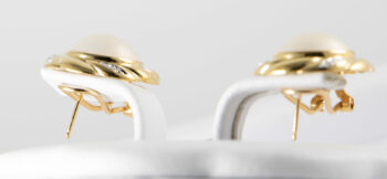 14 K Mabe Pearl Earrings with Omega Backs and diamonds 7