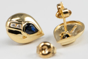 14 K Blue Sapphire Pear Shape Stud Earrings 12
