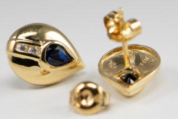 14 K Blue Sapphire Pear Shape Stud Earrings 13