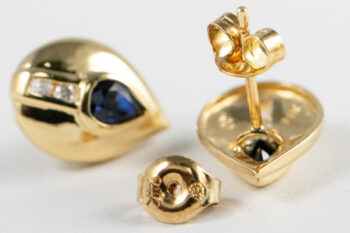 14 K Blue Sapphire Pear Shape Stud Earrings 14