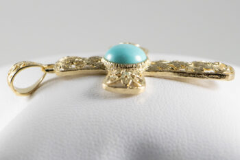 14 K Y Filigree Cross With Round Larimar 11