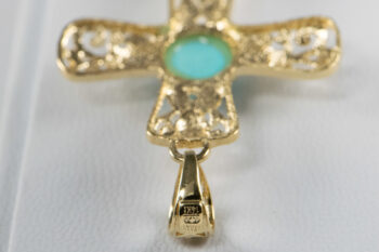 14 K Y Filigree Cross With Round Larimar 12