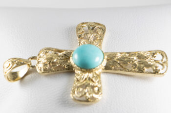 14 K Y Filigree Cross With Round Larimar 5