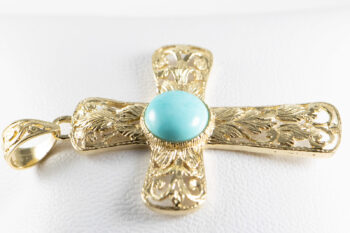 14 K Y Filigree Cross With Round Larimar 6