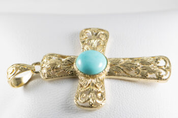 14 K Y Filigree Cross With Round Larimar 7