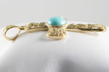 14 K Y Filigree Cross With Round Larimar 8