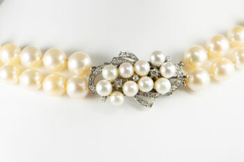 Vintage CLASP Pearl Double Strand Necklace 14 K W Dia Clasp 3