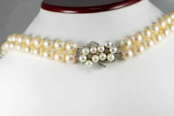 Vintage CLASP Pearl Double Strand Necklace 14 K W Dia Clasp 4