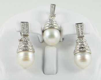 18 K White Gold Pearl and Diamond Set Earrings and Enhancer 7 4