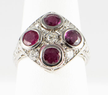 Platinum Ladies Ring with Rubies and Diamonds Pre owned 3