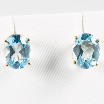10 K Y Gold Blue Oval Topaz Stud Earrin 1