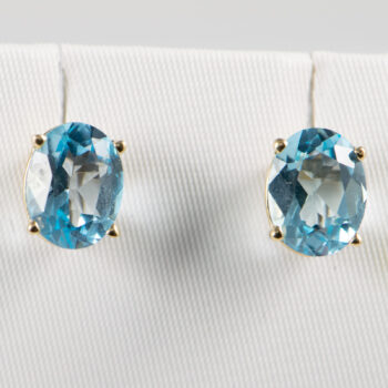 10 K Y Gold Blue Oval Topaz Stud Earrin 4