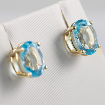 10 K Y Gold Blue Oval Topaz Stud Earrin 6