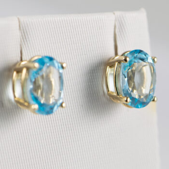10 K Y Gold Blue Oval Topaz Stud Earrin 7