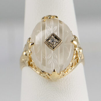 14 K New Antique Clear Stone Ring with Diamond 3