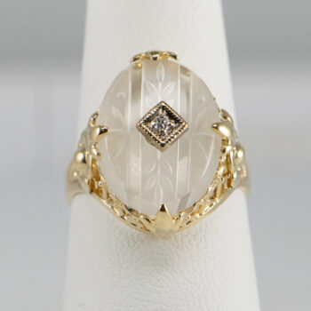14 K New Antique Clear Stone Ring with Diamond 5