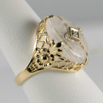 14 K New Antique Clear Stone Ring with Diamond 9