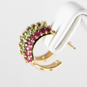 14 K Stud Half Hoops with Genuine Color Stones 9