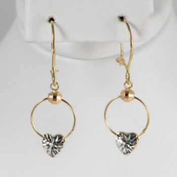 14 K Tricolor Drop Earringd with Hearts 1