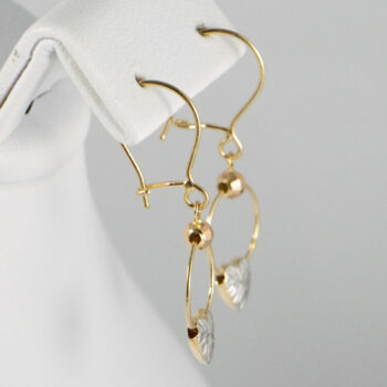 14 K Tricolor Drop Earringd with Hearts 10