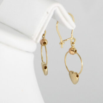 14 K Tricolor Drop Earringd with Hearts 11
