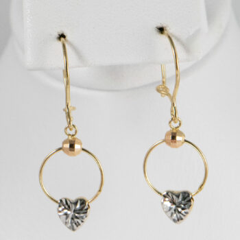 14 K Tricolor Drop Earringd with Hearts 2
