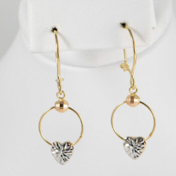 14 K Tricolor Drop Earringd with Hearts 3