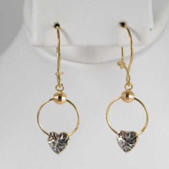 14 K Tricolor Drop Earringd with Hearts 4