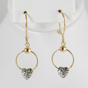 14 K Tricolor Drop Earringd with Hearts 6