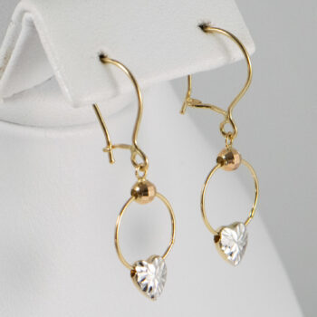 14 K Tricolor Drop Earringd with Hearts 7