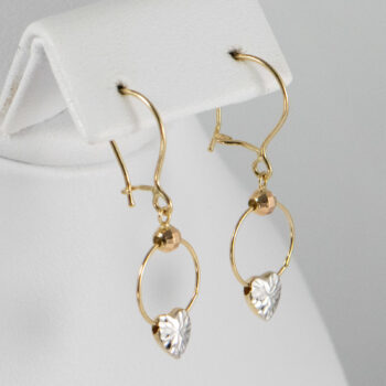 14 K Tricolor Drop Earringd with Hearts 8