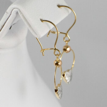 14 K Tricolor Drop Earringd with Hearts 9