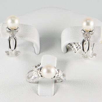 14 K White Cultured Pearl Dias Set Earr Ring 1
