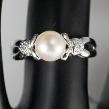 14 K White Cultured Pearl Dias Set Earr Ring 12