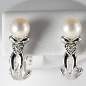 14 K White Cultured Pearl Dias Set Earr Ring 15