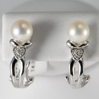 14 K White Cultured Pearl Dias Set Earr Ring 16