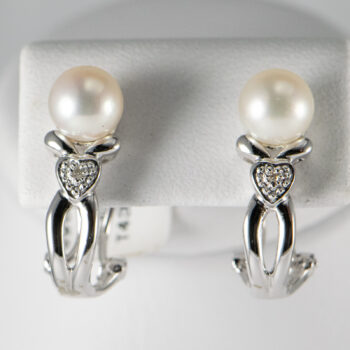 14 K White Cultured Pearl Dias Set Earr Ring 17