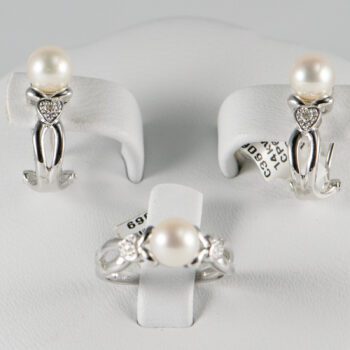 14 K White Cultured Pearl Dias Set Earr Ring 2