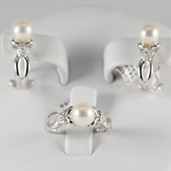 14 K White Cultured Pearl Dias Set Earr Ring 3