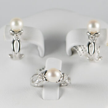 14 K White Cultured Pearl Dias Set Earr Ring 4