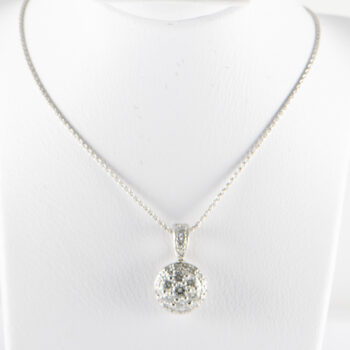 14 K White Gold Italian Diamond pendant with wheat Chain 1