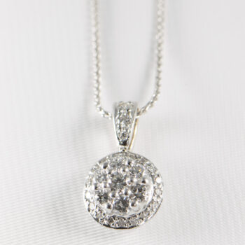 14 K White Gold Italian Diamond pendant with wheat Chain 10